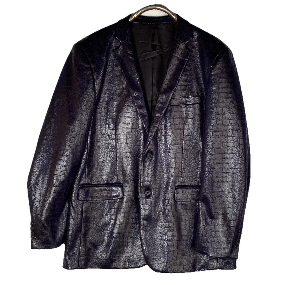 Bassiri Navy‎ Blue 3XL Faux Alligator Embossed Leather Classic-Fit Men's Blazer